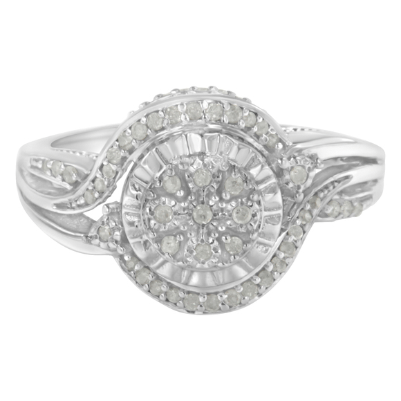 .925 Sterling Silver 1/4 Cttw Diamond Round Cluster Miracle-Plate Halo Split